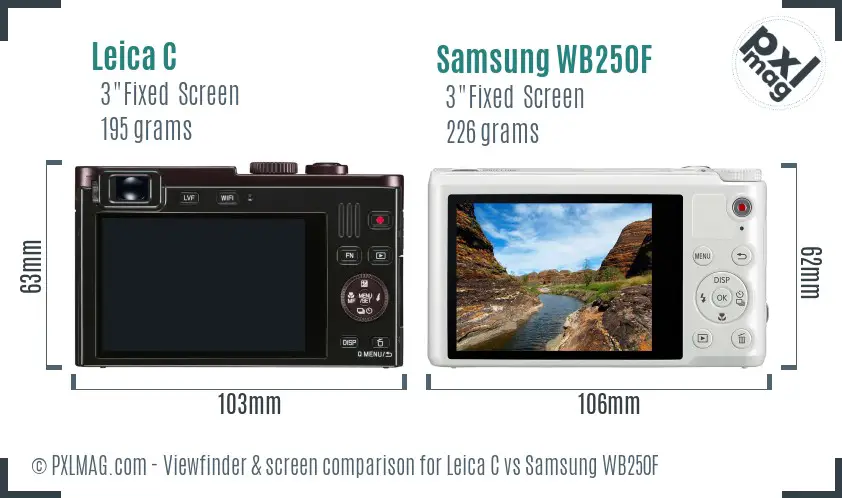 Leica C vs Samsung WB250F Screen and Viewfinder comparison