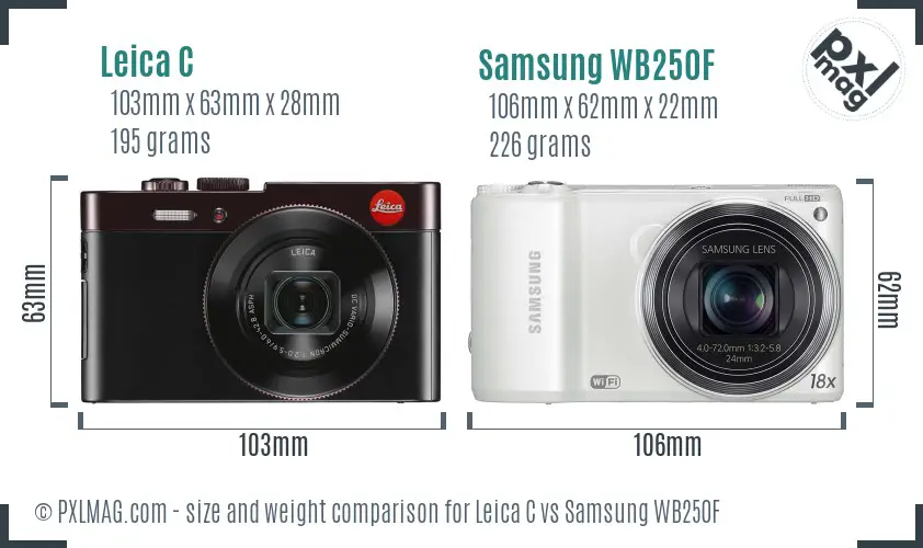 Leica C vs Samsung WB250F size comparison