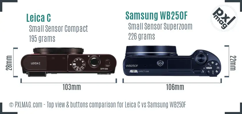 Leica C vs Samsung WB250F top view buttons comparison