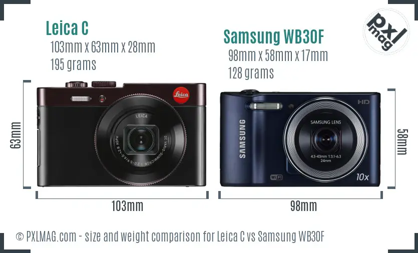 Leica C vs Samsung WB30F size comparison