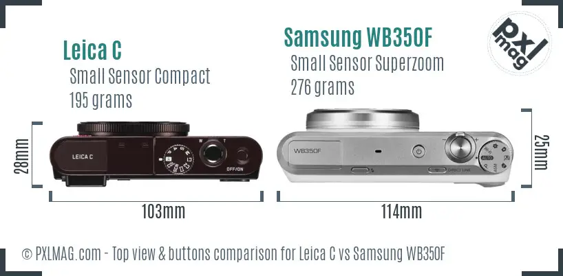 Leica C vs Samsung WB350F top view buttons comparison