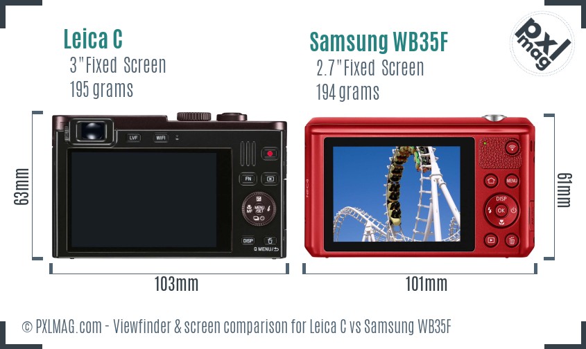 Leica C vs Samsung WB35F Screen and Viewfinder comparison