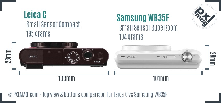Leica C vs Samsung WB35F top view buttons comparison