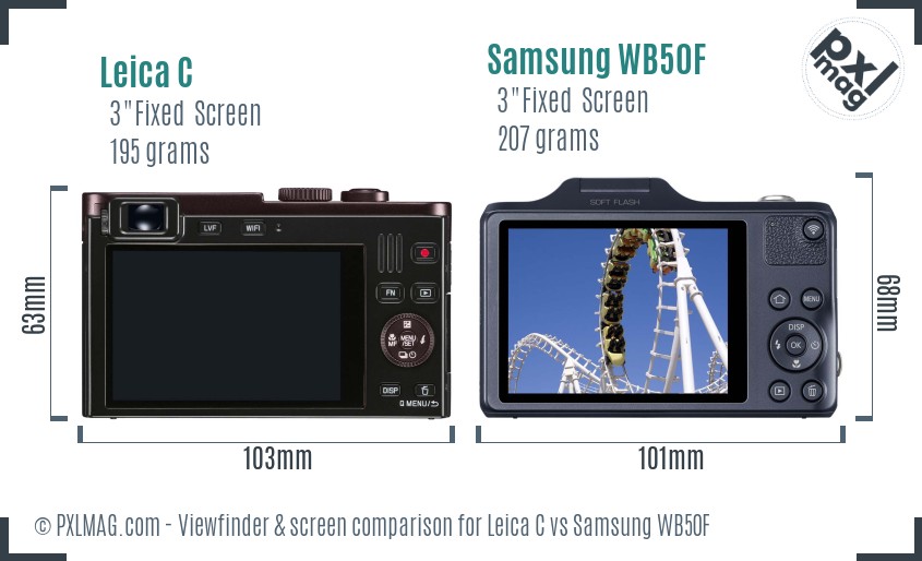 Leica C vs Samsung WB50F Screen and Viewfinder comparison