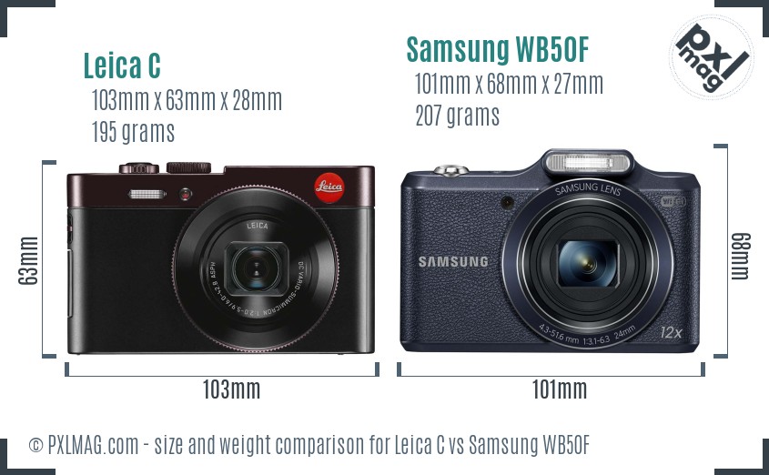 Leica C vs Samsung WB50F size comparison