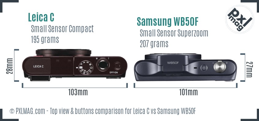 Leica C vs Samsung WB50F top view buttons comparison