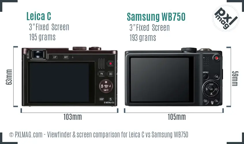 Leica C vs Samsung WB750 Screen and Viewfinder comparison