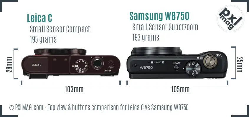 Leica C vs Samsung WB750 top view buttons comparison