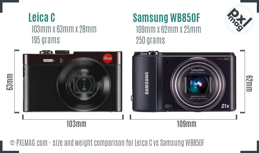 Leica C vs Samsung WB850F size comparison