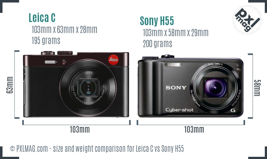 Leica C vs Sony H55 size comparison