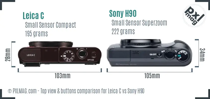Leica C vs Sony H90 top view buttons comparison Leica C vs Sony H90 top view buttons comparison