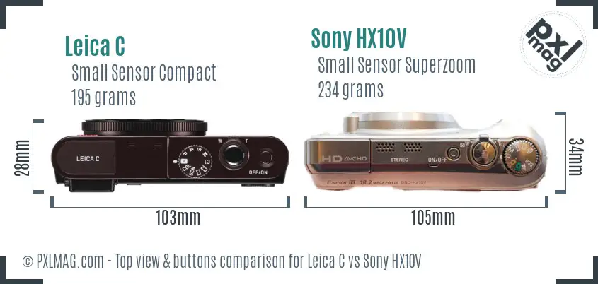 Leica C vs Sony HX10V top view buttons comparison Leica C vs Sony HX10V top view buttons comparison