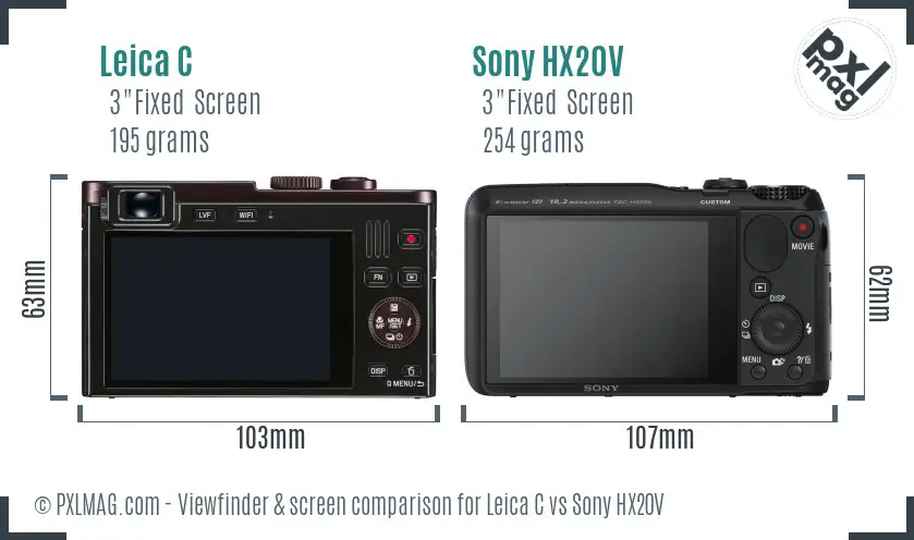 Leica C vs Sony HX20V Screen and Viewfinder comparison
