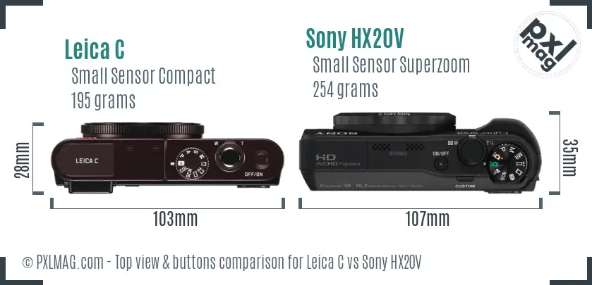 Leica C vs Sony HX20V top view buttons comparison