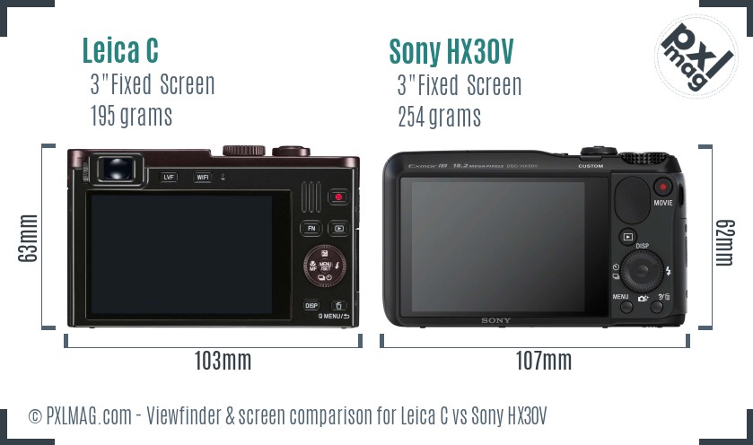 Leica C vs Sony HX30V Screen and Viewfinder comparison