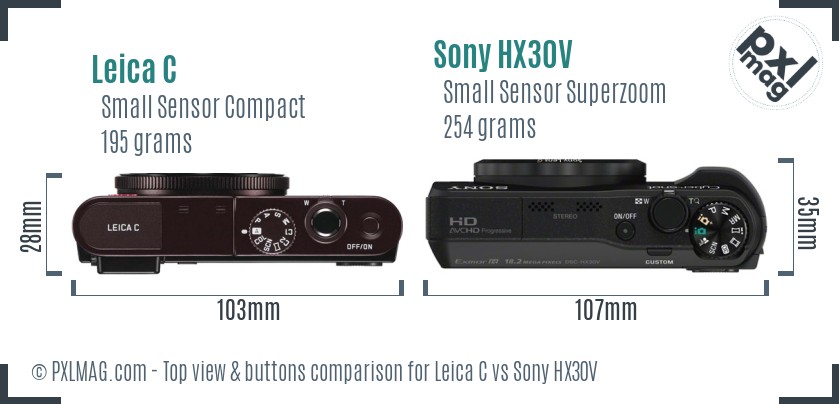 Leica C vs Sony HX30V top view buttons comparison