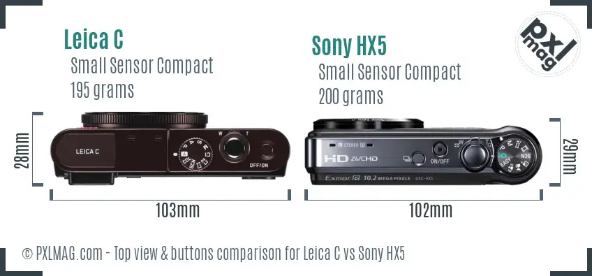 Leica C vs Sony HX5 top view buttons comparison Leica C vs Sony HX5 top view buttons comparison