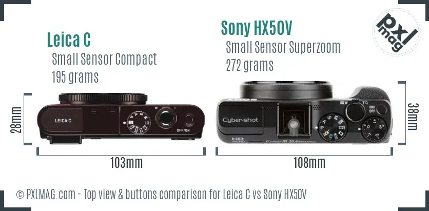 Leica C vs Sony HX50V top view buttons comparison