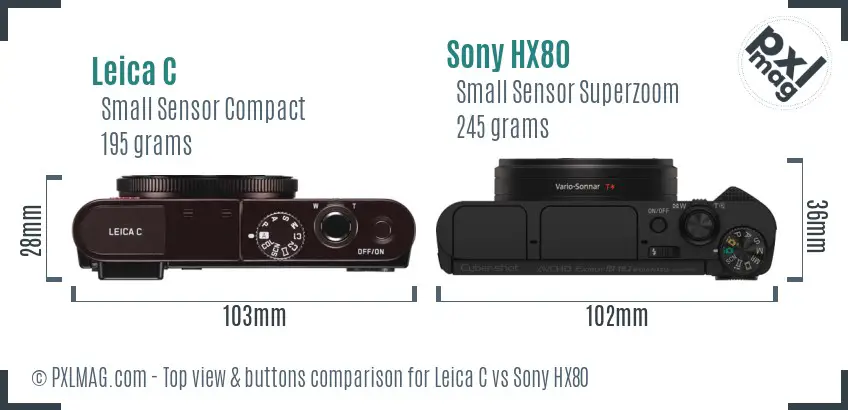 Leica C vs Sony HX80 top view buttons comparison