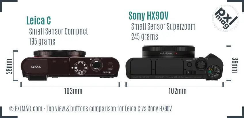 Leica C vs Sony HX90V top view buttons comparison