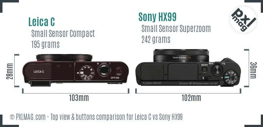 Leica C vs Sony HX99 top view buttons comparison Leica C vs Sony HX99 top view buttons comparison