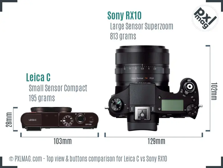 Leica C vs Sony RX10 top view buttons comparison