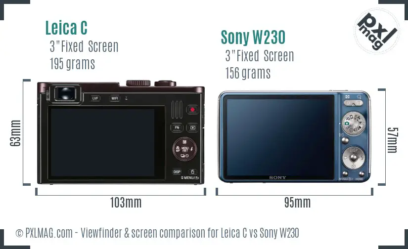 Leica C vs Sony W230 Screen and Viewfinder comparison