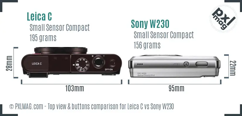 Leica C vs Sony W230 top view buttons comparison