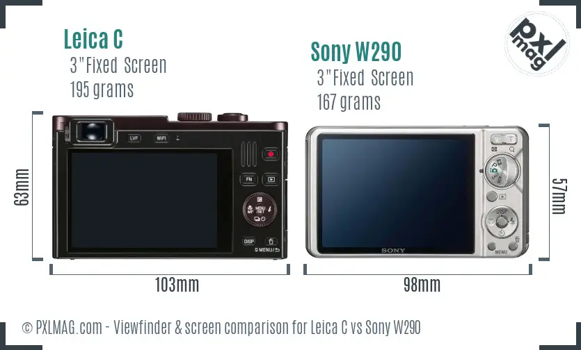 Leica C vs Sony W290 Screen and Viewfinder comparison