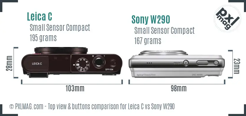 Leica C vs Sony W290 top view buttons comparison