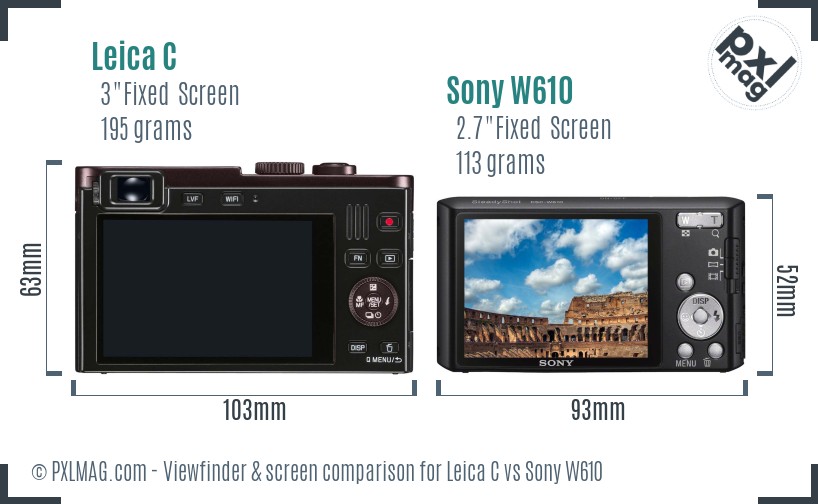 Leica C vs Sony W610 Screen and Viewfinder comparison