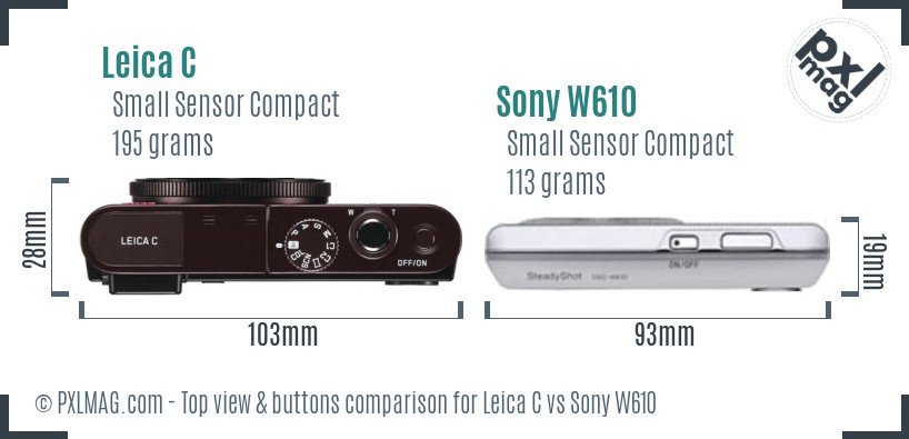 Leica C vs Sony W610 top view buttons comparison