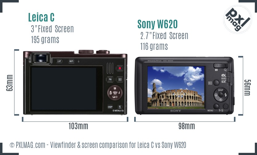 Leica C vs Sony W620 Screen and Viewfinder comparison