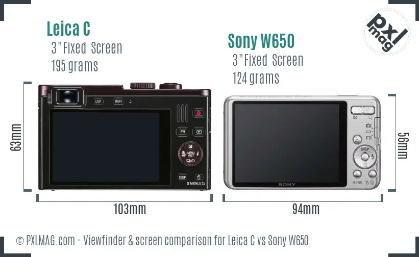 Leica C vs Sony W650 Screen and Viewfinder comparison