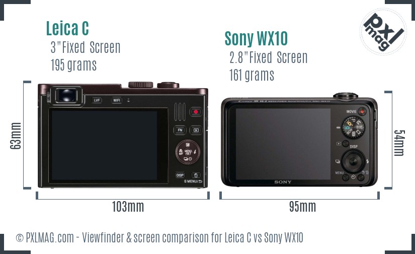 Leica C vs Sony WX10 Screen and Viewfinder comparison