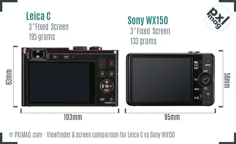 Leica C vs Sony WX150 Screen and Viewfinder comparison