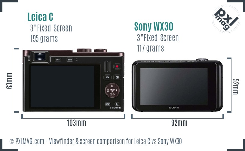 Leica C vs Sony WX30 Screen and Viewfinder comparison