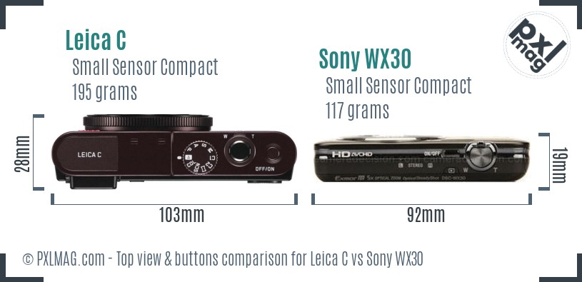 Leica C vs Sony WX30 top view buttons comparison