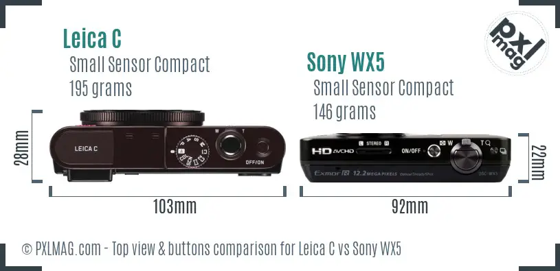 Leica C vs Sony WX5 top view buttons comparison