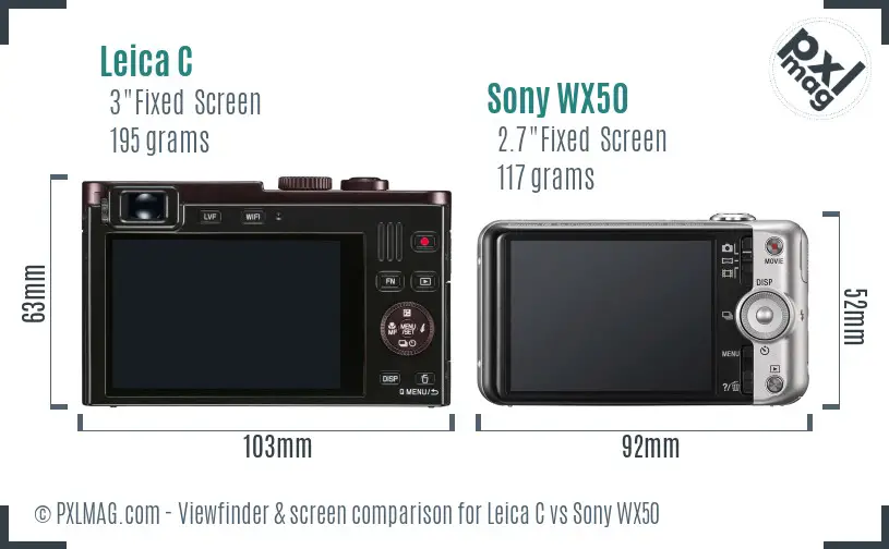 Leica C vs Sony WX50 Screen and Viewfinder comparison