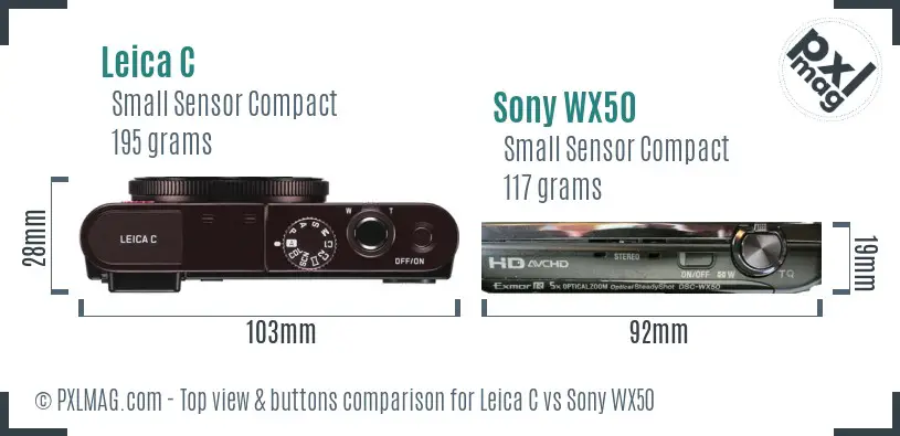 Leica C vs Sony WX50 top view buttons comparison