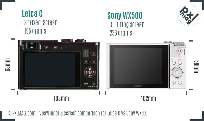 Leica C vs Sony WX500 Screen and Viewfinder comparison