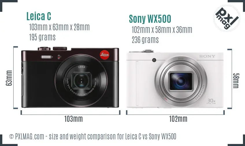 Leica C vs Sony WX500 size comparison