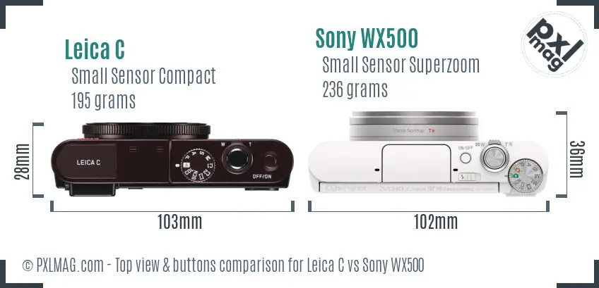 Leica C vs Sony WX500 top view buttons comparison