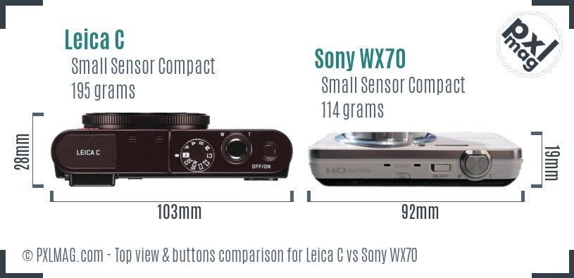 Leica C vs Sony WX70 top view buttons comparison