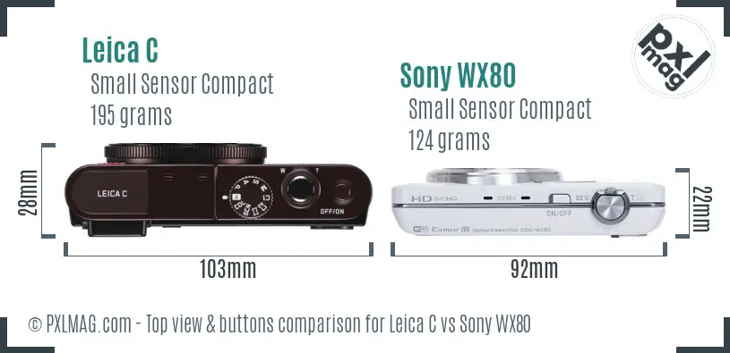 Leica C vs Sony WX80 top view buttons comparison