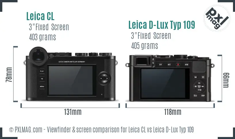 Leica CL vs Leica D-Lux Typ 109 Screen and Viewfinder comparison