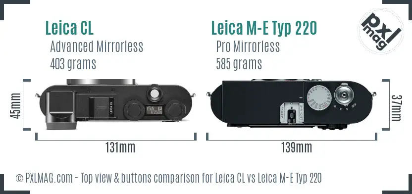 Leica CL vs Leica M-E Typ 220 top view buttons comparison