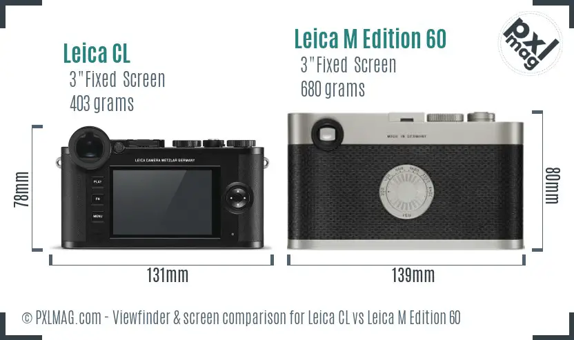 Leica CL vs Leica M Edition 60 Screen and Viewfinder comparison