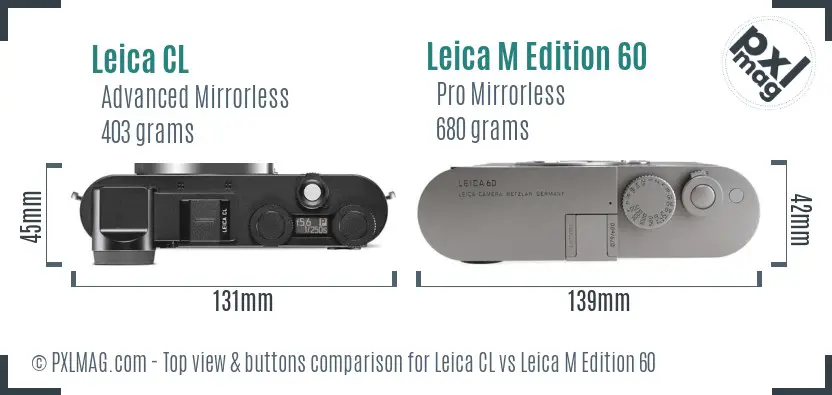 Leica CL vs Leica M Edition 60 top view buttons comparison